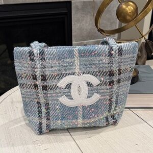 Blue Sequined Tweed Tote Bag